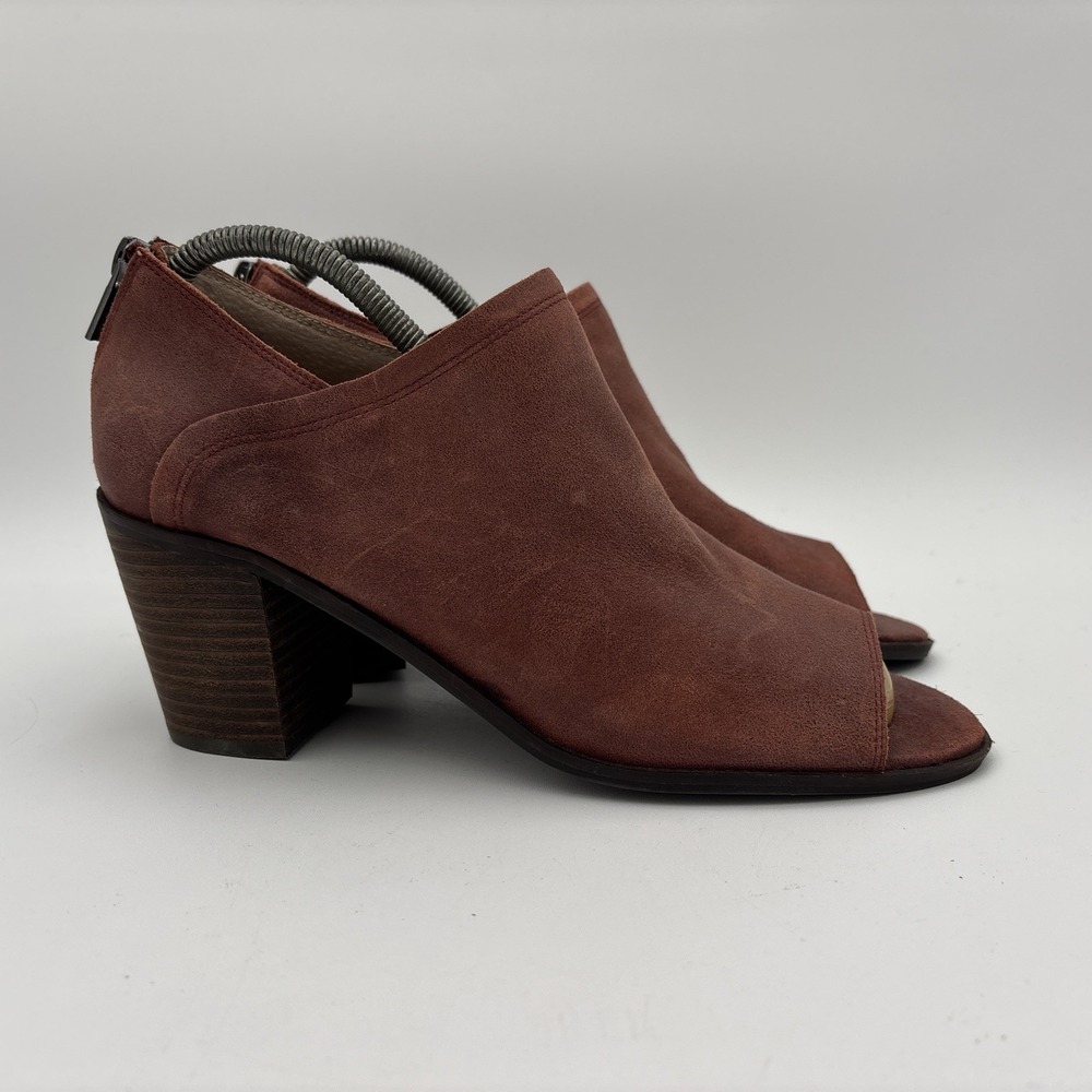 Lucky Brand Kalli Booties Burgundy‎ Suede Leather Peep Toe Block Heel Size 9.5